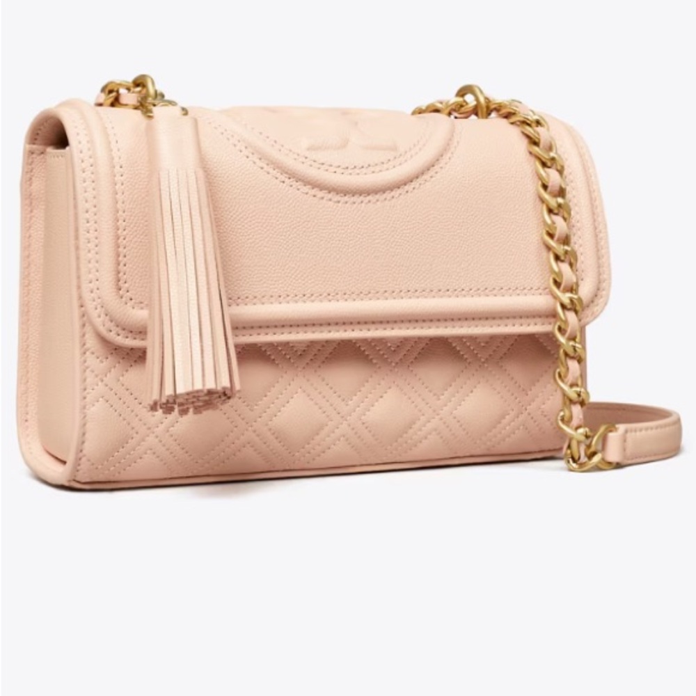 Tory Burch Pink Polished Grain Quilted Small Fleming Crossbody Bag